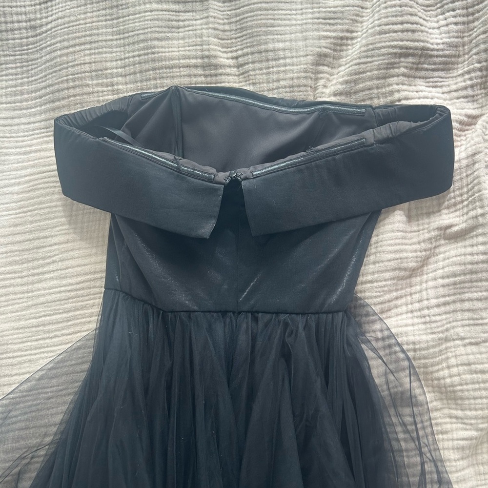 La Femme Strapless Black Tulle Ballgown Dress